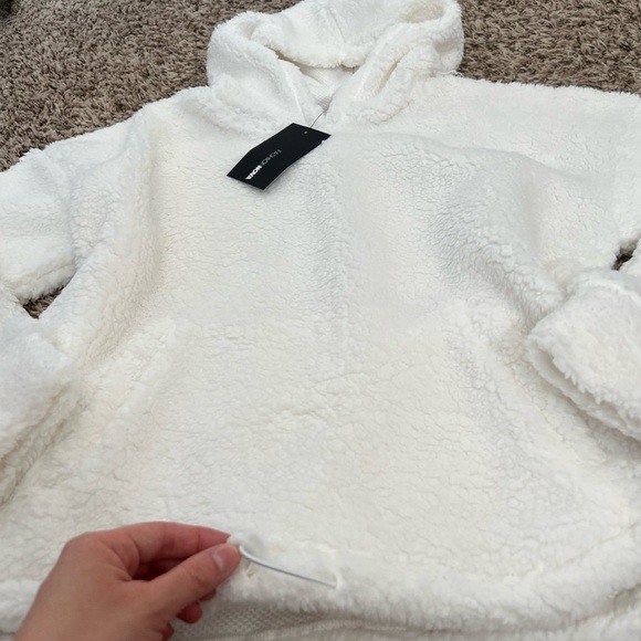 White Faux Fur Sherpa Pullover Hoodie - Picture 7 of 12